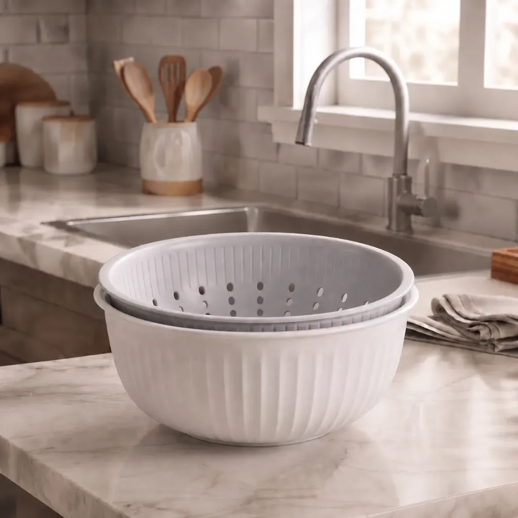 [6927797000348] Colander with Bowl (Grey & Beige)