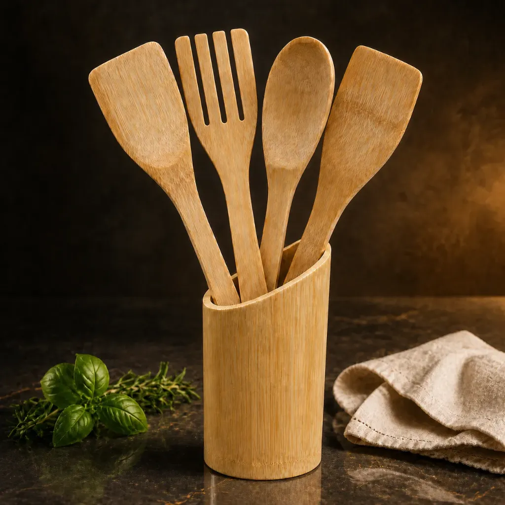 Bamboo kitchen utensil set